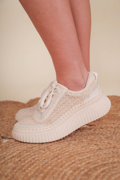 Beige Knit Sneakers- Women's Trendy Platform Sneakers- Dulce Knit Sneakers