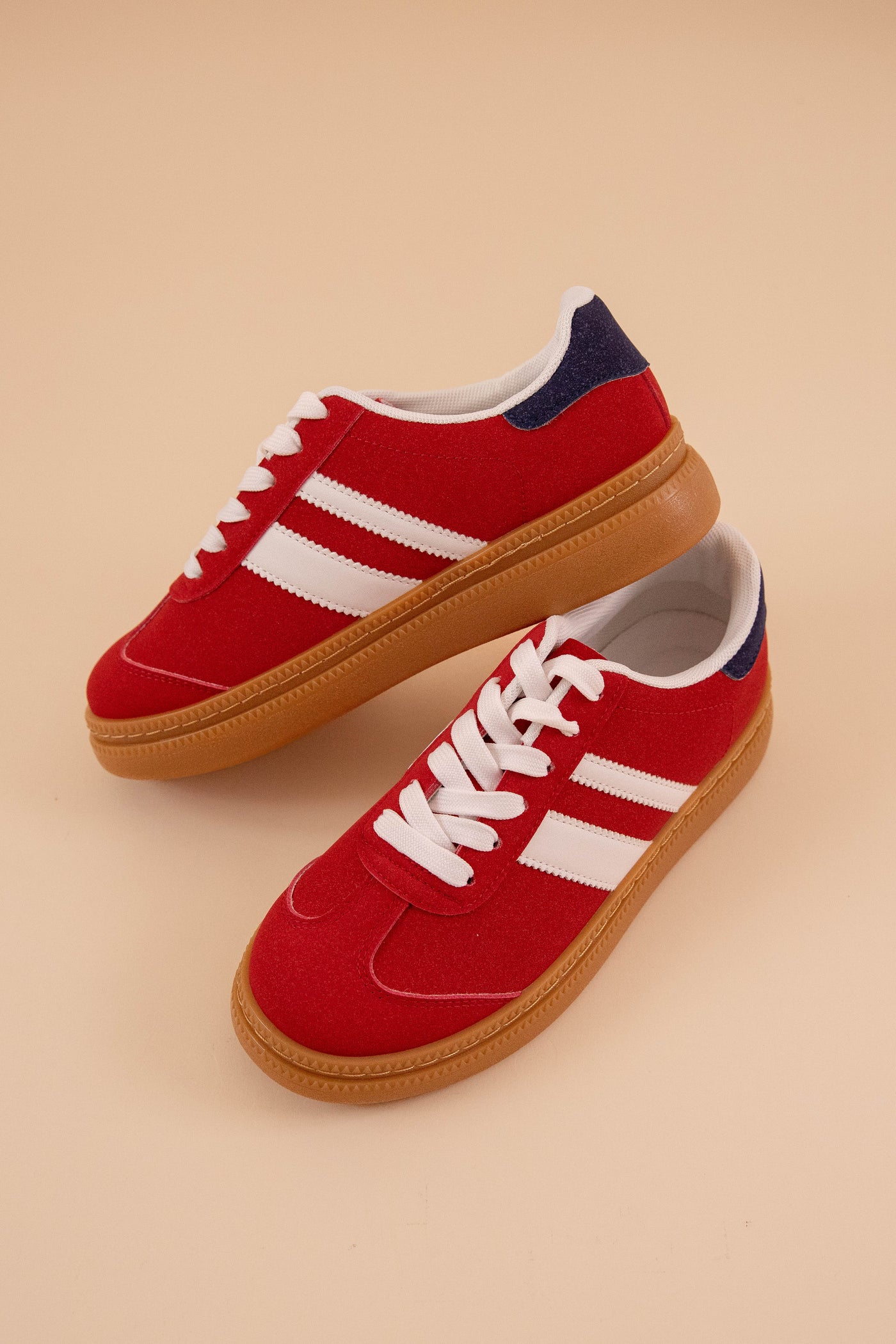 Women's Red Sneakers- Red Sneakers with White Stripes- ARider Girl Sneakers