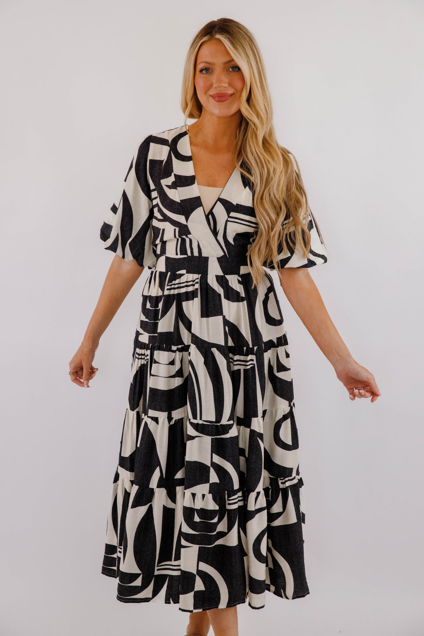 Tiered Maxi Dress- Women's Black and White Print Maxi- Bold Print Dresses for Women