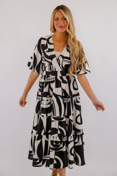 Tiered Maxi Dress- Women's Black and White Print Maxi- Bold Print Dresses for Women