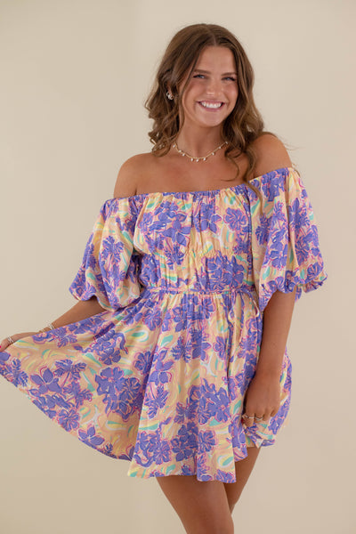 Floral Puff Sleeve Dress- Flirty Mini Dress- Off The Shoulder Tulle Dress- &Merci Floral Dress