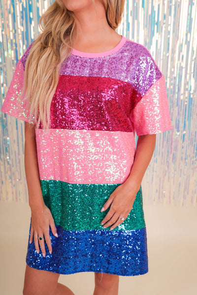 Sequin T-Shirt Dress- Women's Fun Colorful Sequin Dress- Sparkle Queen Dress