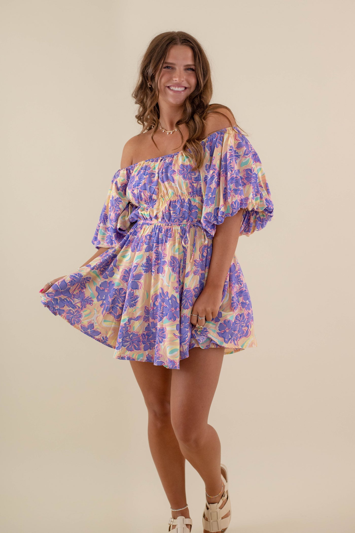 Floral Puff Sleeve Dress- Flirty Mini Dress- Off The Shoulder Tulle Dress- &Merci Floral Dress