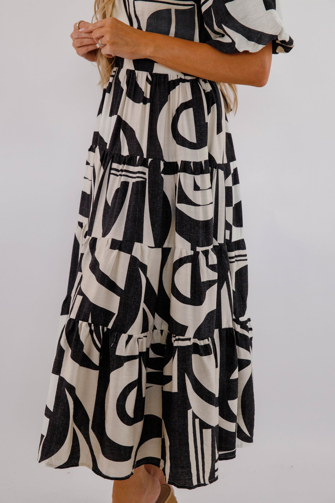 Tiered Maxi Dress- Women's Black and White Print Maxi- Bold Print Dresses for Women