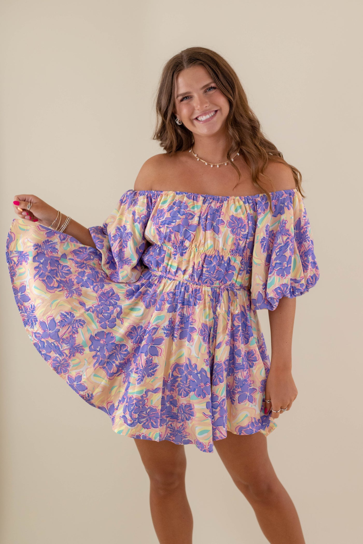 Floral Puff Sleeve Dress- Flirty Mini Dress- Off The Shoulder Tulle Dress- &Merci Floral Dress