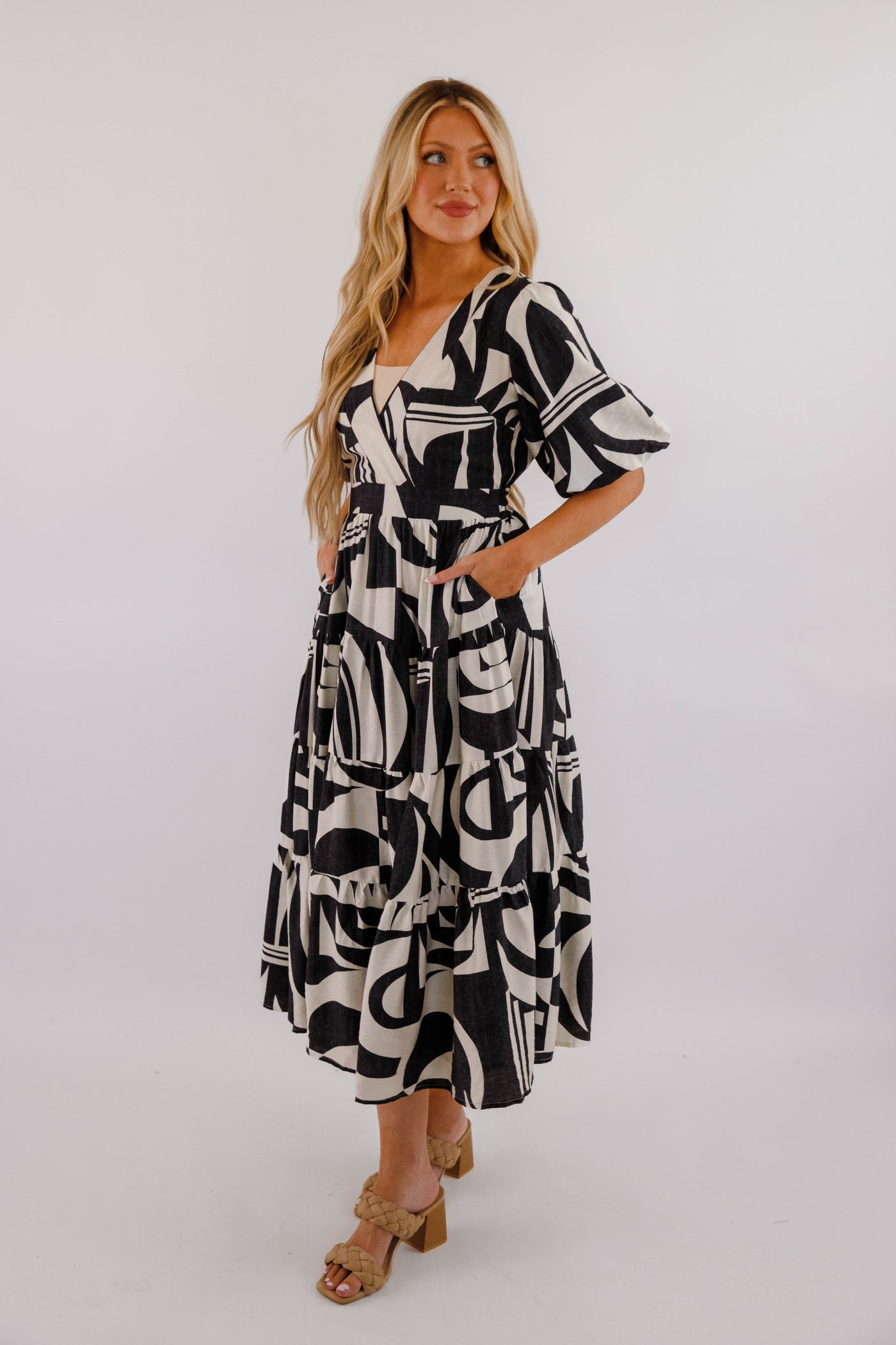 Tiered Maxi Dress- Women's Black and White Print Maxi- Bold Print Dresses for Women