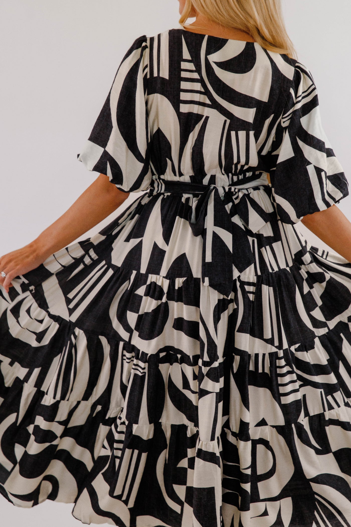 Tiered Maxi Dress- Women's Black and White Print Maxi- Bold Print Dresses for Women