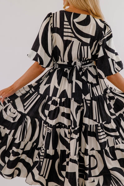 Tiered Maxi Dress- Women's Black and White Print Maxi- Bold Print Dresses for Women