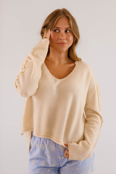 Women's Relaxed Fit Sweater- Women's Soft Sweater- Women's Oatmeal Oversized Sweater
