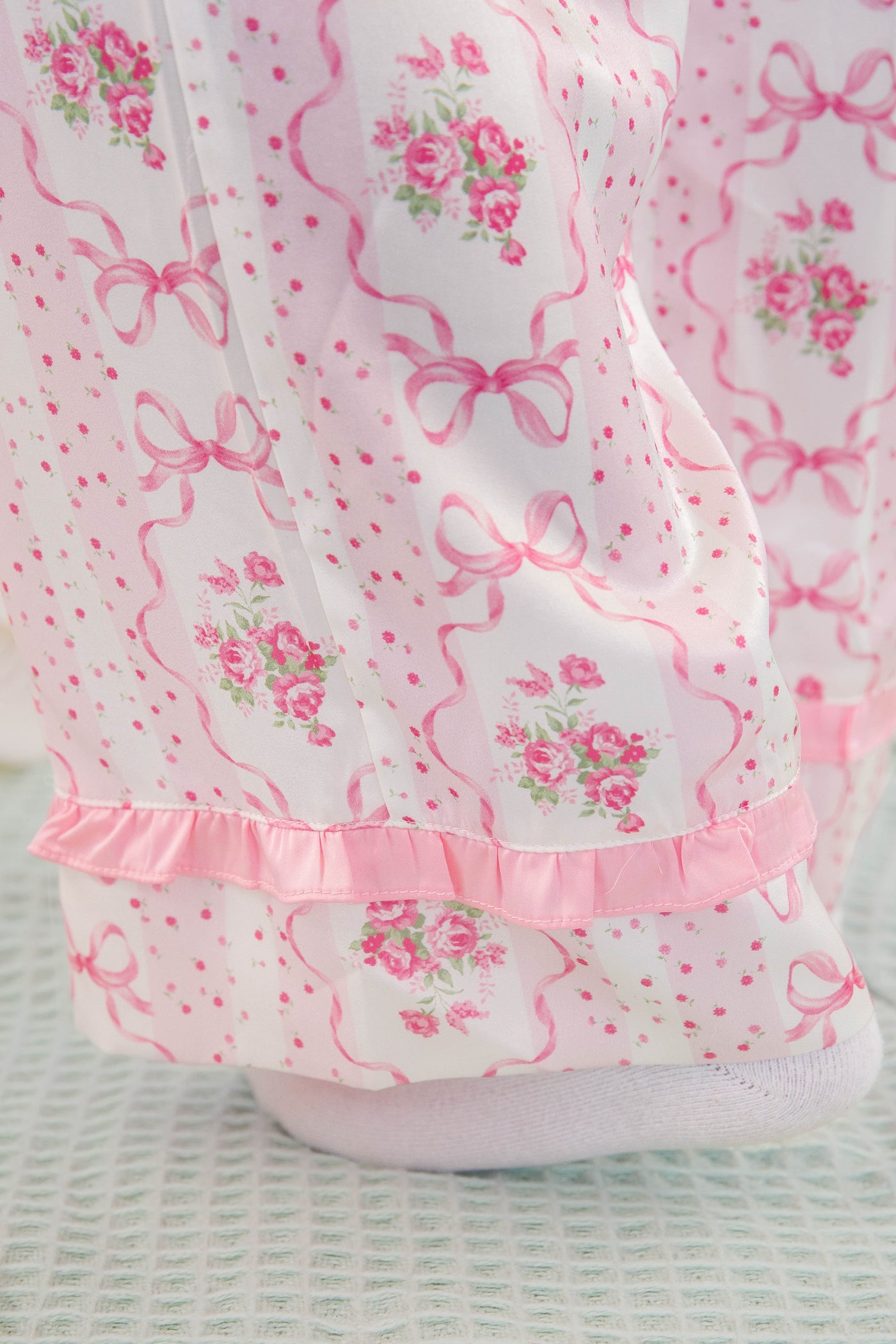 Women's Pink Bow Pajama Pants- Floral Print Pajama Bottoms- Women's Stain PJ Set