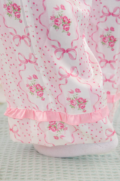 Women's Pink Bow Pajama Pants- Floral Print Pajama Bottoms- Women's Stain PJ Set