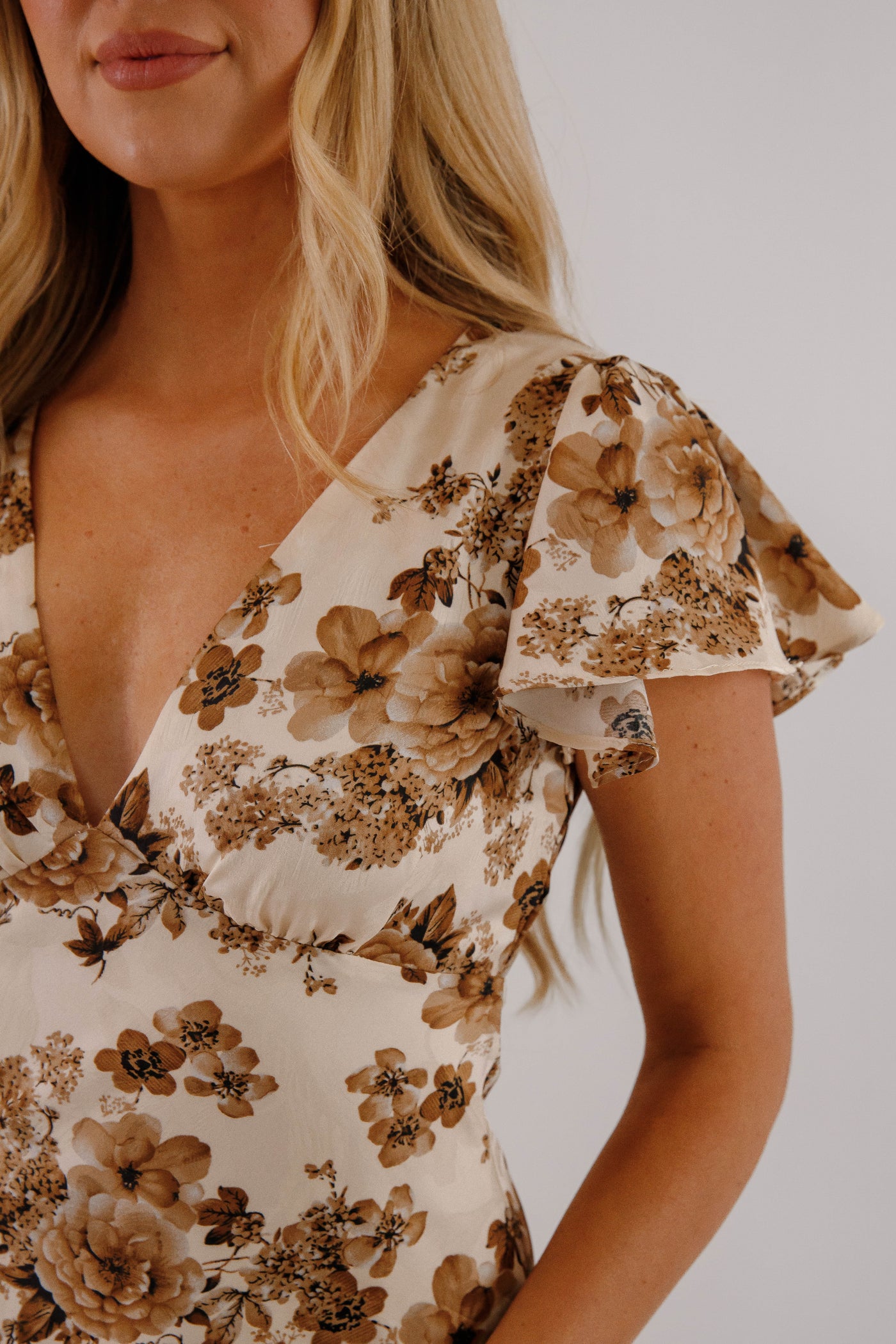 Women's Satin Like Floral Midi Dress- Women's Fall Midi Silky Dress- Storia Dresses