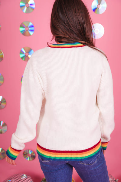 Women's Tequila Queen Sweater- Sparkle Rainbow Tequila Sweater- Main Strip Rainbow Sweater