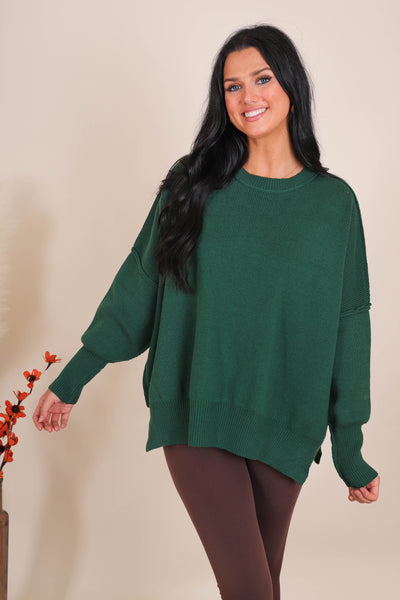 Women's Oversized Sweater- Hunter Green Sweater- Sweater For Leggings- Free People Sweater Dupe