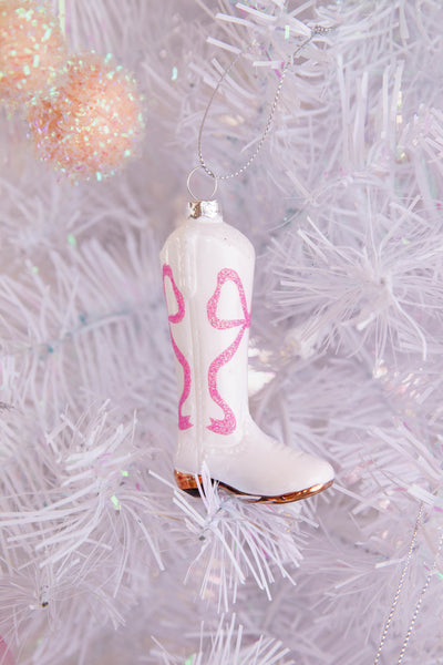 Pink Bow Cowboy Boot Christmas Ornament