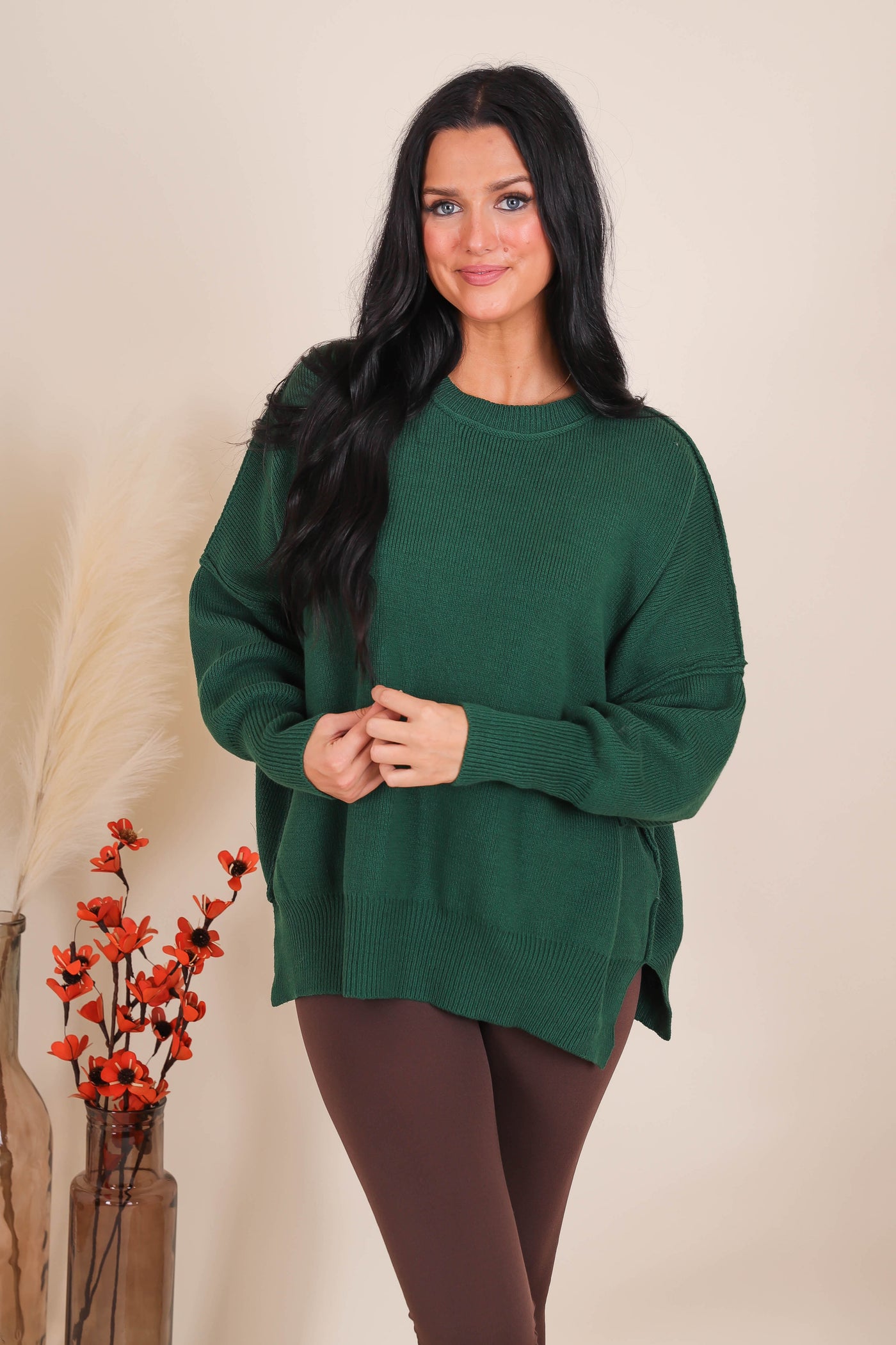 Women's Oversized Sweater- Hunter Green Sweater- Sweater For Leggings- Free People Sweater Dupe