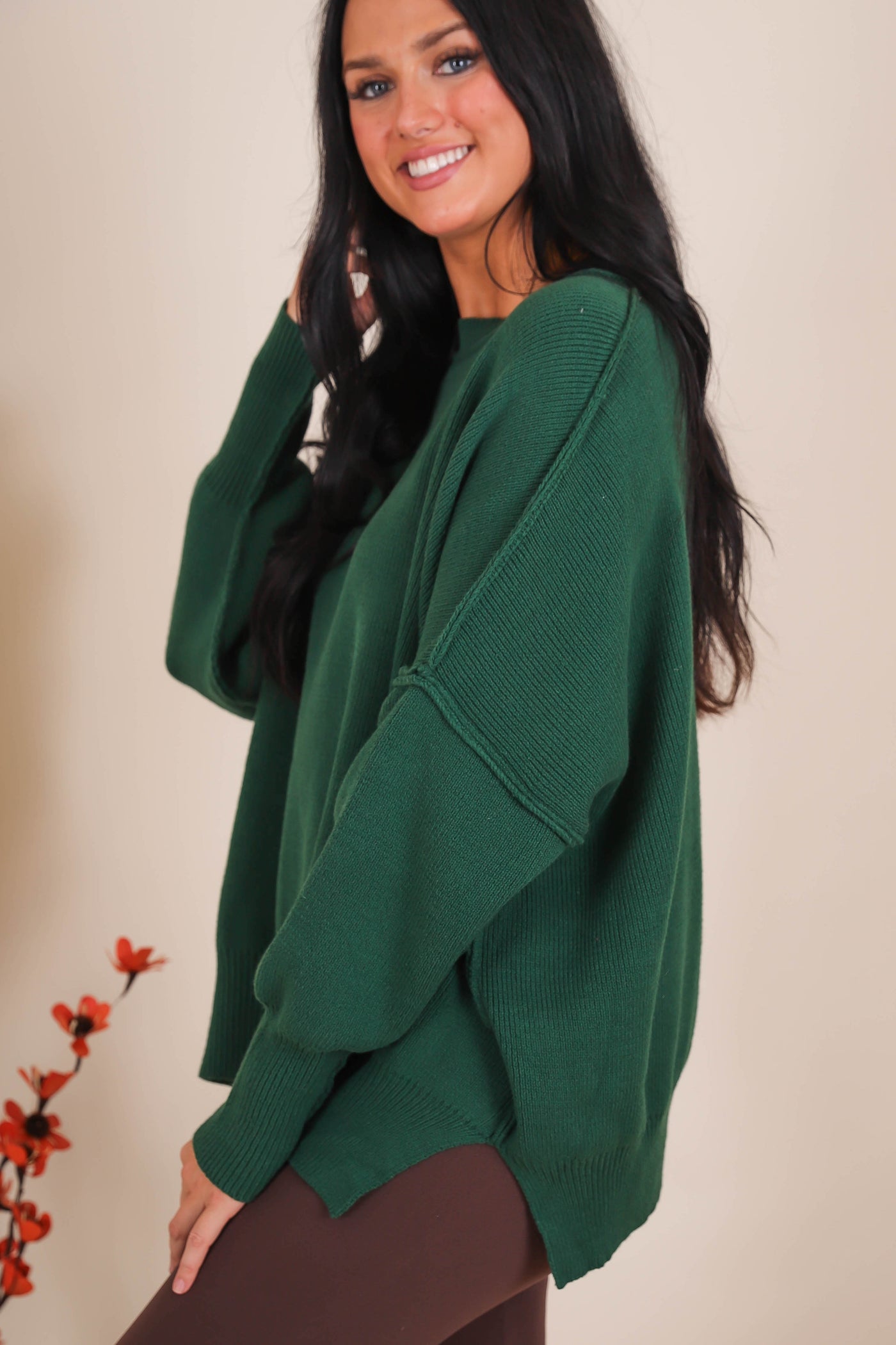 Women's Oversized Sweater- Hunter Green Sweater- Sweater For Leggings- Free People Sweater Dupe