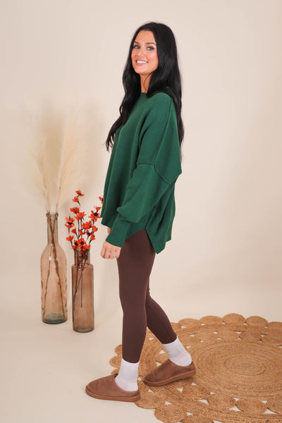 Women's Oversized Sweater- Hunter Green Sweater- Sweater For Leggings- Free People Sweater Dupe