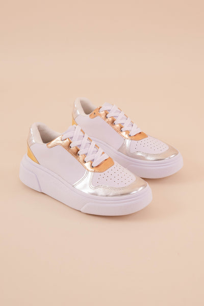 Women's White Sneakers- Trendy Metallic Sneakers For Women- Maker's Shoes Sneakers