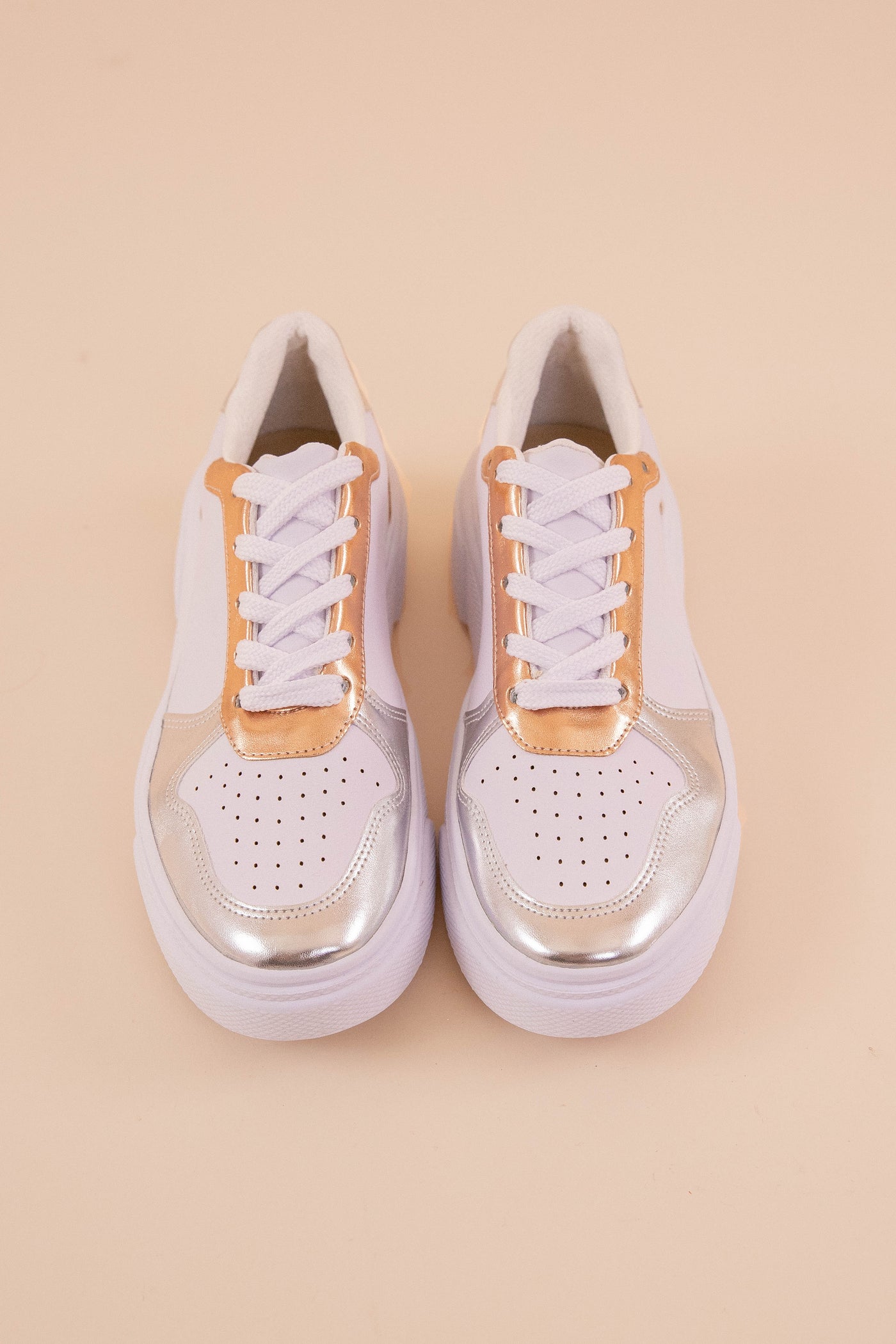 Women's White Sneakers- Trendy Metallic Sneakers For Women- Maker's Shoes Sneakers