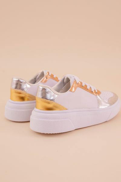 Women's White Sneakers- Trendy Metallic Sneakers For Women- Maker's Shoes Sneakers