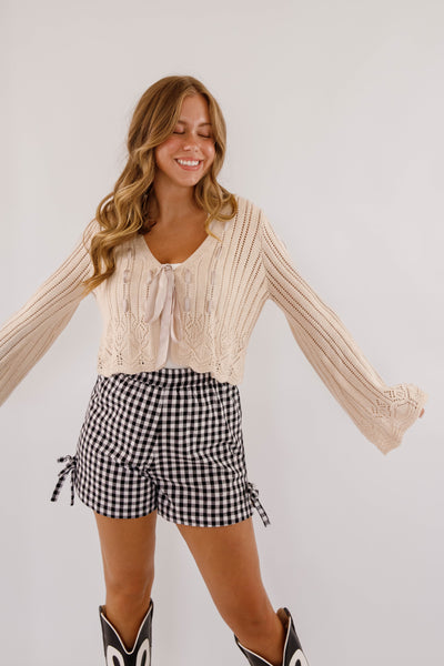 Women's Gingham Boxer Style Shorts- Black and White Gingham Shorts