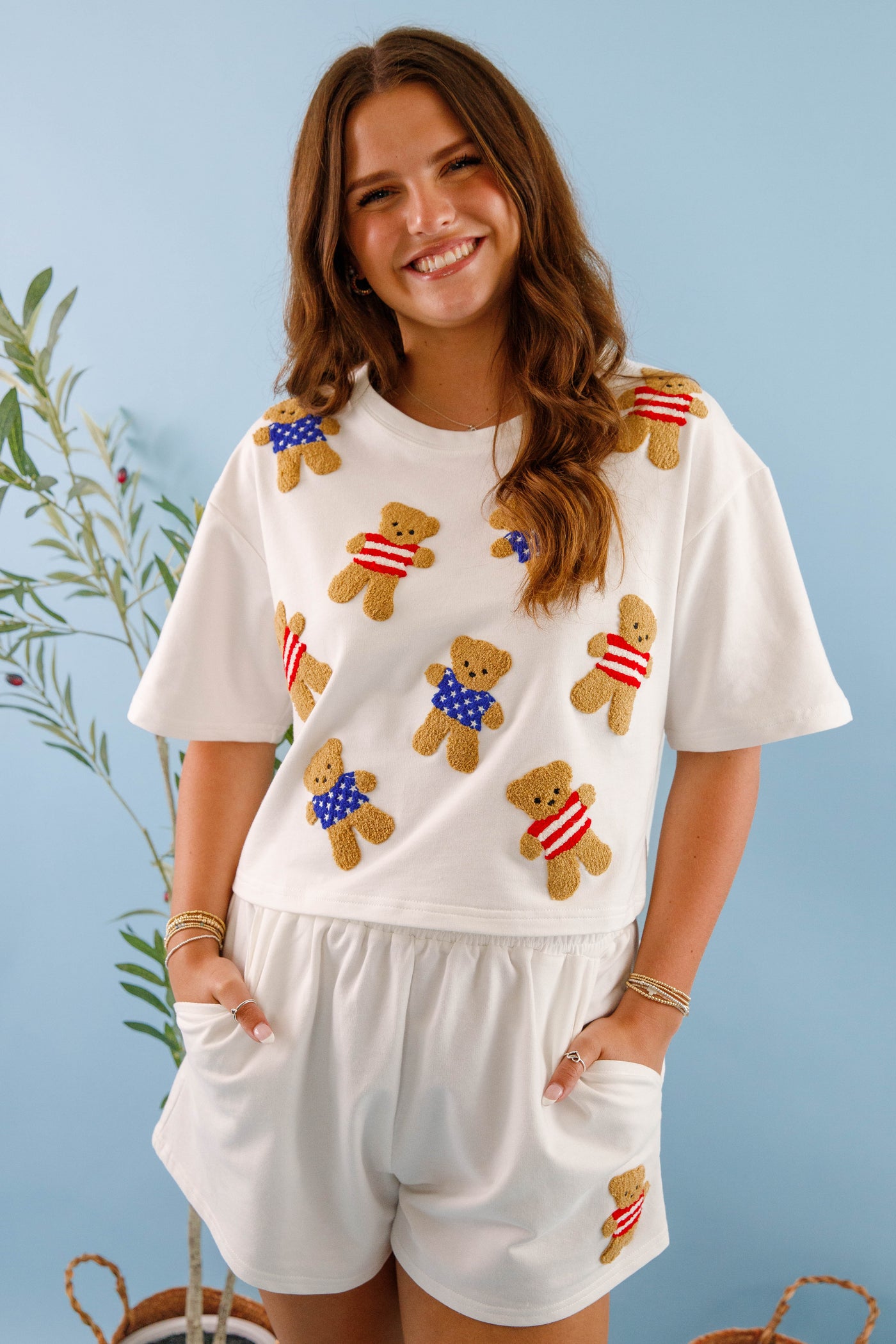 Women's Cotton Teddybear Shorts- Embroidered Teddybear Shorts for Women