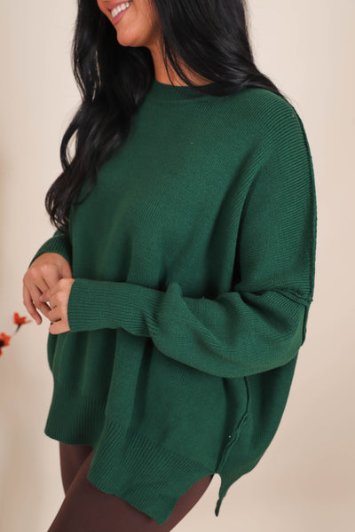 Women's Oversized Sweater- Hunter Green Sweater- Sweater For Leggings- Free People Sweater Dupe