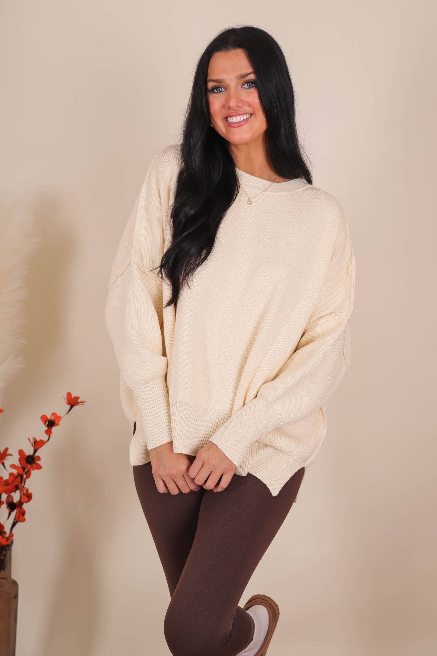 Women's Oversized Sweater- Ivory Sweater- Sweater For Leggings- Free People Sweater Dupe