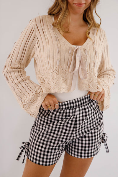 Women's Gingham Boxer Style Shorts- Black and White Gingham Shorts