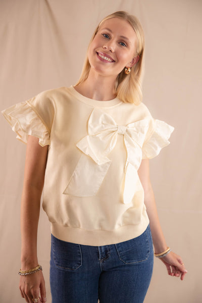 Poplin Bow Pullover Top- Women's Cream Bow Top