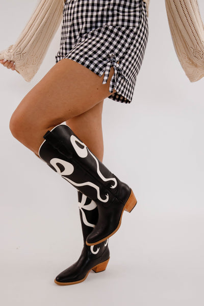 Western Style Bow Boots- Women's Black Bow Tall Boots- Mi.iM Bow Boots