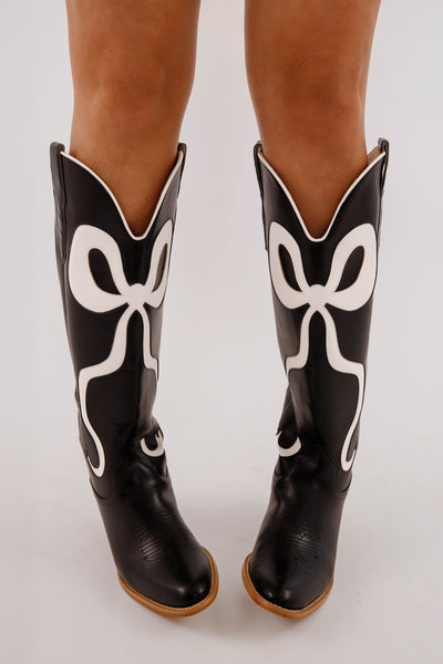 Western Style Bow Boots- Women's Black Bow Tall Boots- Mi.iM Bow Boots