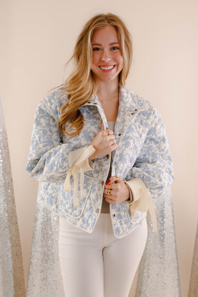 Floral Quilted Jacket- Women's Blue Quilted Jacket- &Merci Jackets