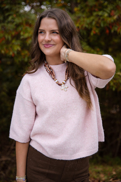 Short Sleeve Sweater Top- Women's Pale Pink Sweater- Women's Soft Sweaters