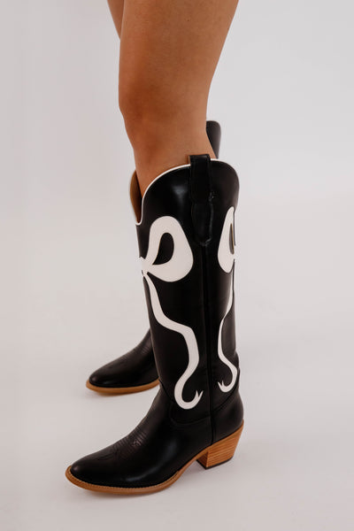 Western Style Bow Boots- Women's Black Bow Tall Boots- Mi.iM Bow Boots
