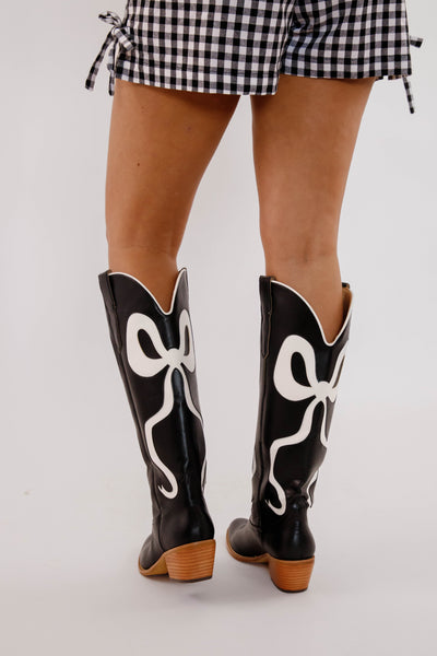 Western Style Bow Boots- Women's Black Bow Tall Boots- Mi.iM Bow Boots