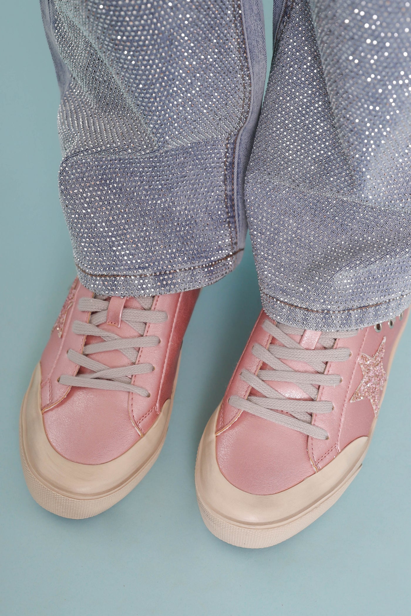 Trendy Star Sneakers- Women's Blush Pink Star Sneakers- MiMi Shoes