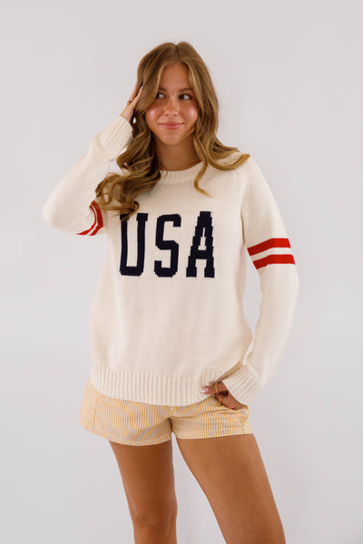 Women's Knitted USA Sweater- Coastal Style Sweater- Women's Preppy USA Sweater