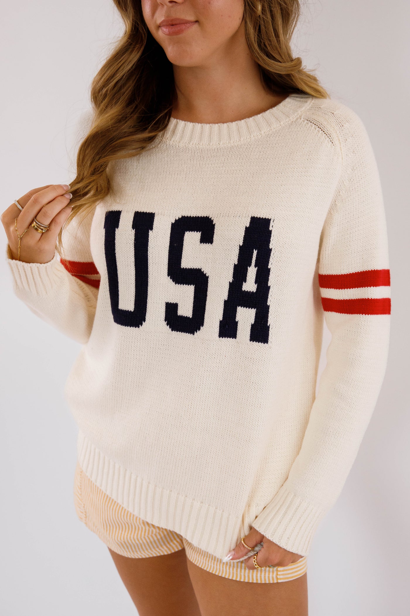 Women's Knitted USA Sweater- Coastal Style Sweater- Women's Preppy USA Sweater