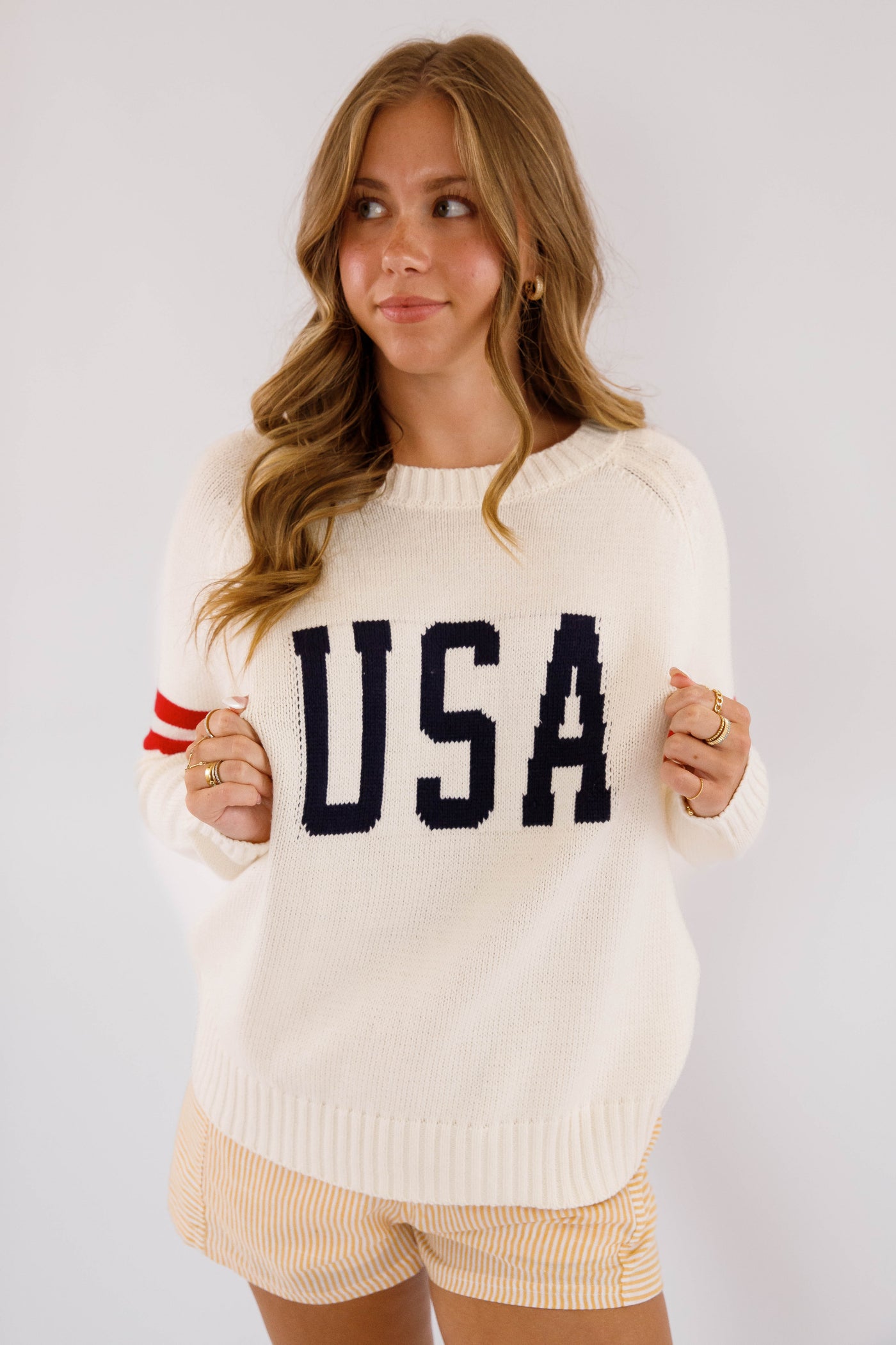 Women's Knitted USA Sweater- Coastal Style Sweater- Women's Preppy USA Sweater