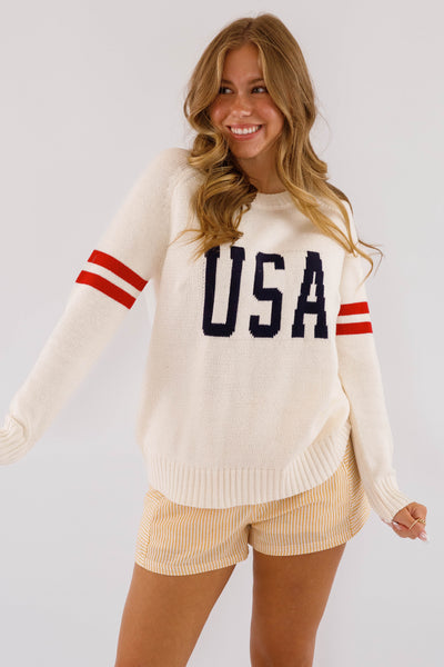Women's Knitted USA Sweater- Coastal Style Sweater- Women's Preppy USA Sweater