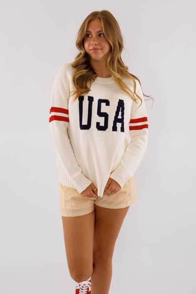 Women's Knitted USA Sweater- Coastal Style Sweater- Women's Preppy USA Sweater