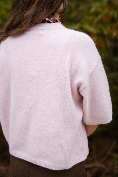 Short Sleeve Sweater Top- Women's Pale Pink Sweater- Women's Soft Sweaters