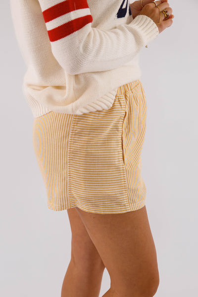 Women's Yellow and White Stripe Boxer Shorts- Boxer Style Shorts for Women- Women's Striped Elastic Shorts