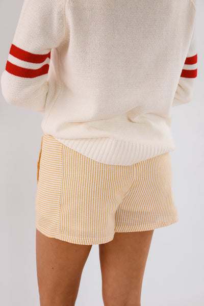 Women's Yellow and White Stripe Boxer Shorts- Boxer Style Shorts for Women- Women's Striped Elastic Shorts