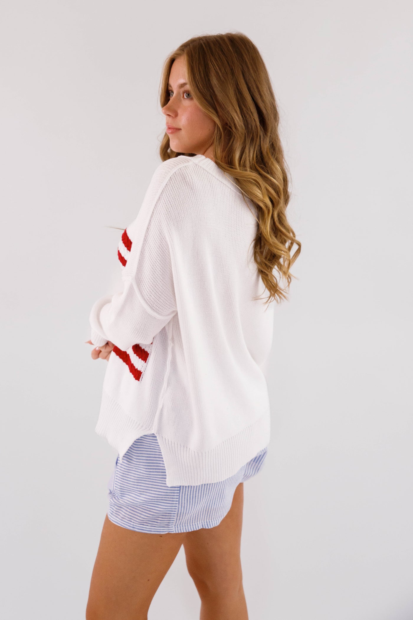 Women's American Flag Sweater- Oversized Flag Sweater- Americana Lightweight Sweater