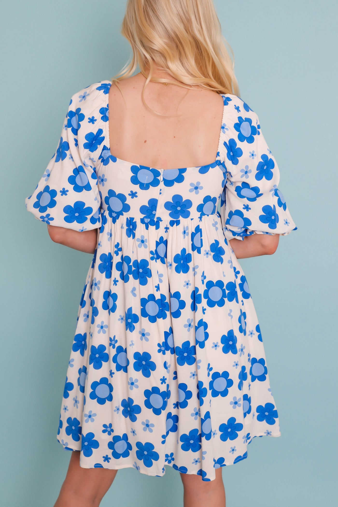 Fun Blue Flower Dress- Retro Inspired Dresses- Fun Blue Spring Dress