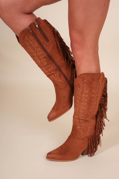 Women's Chestnut Western Boots- Fringe Suede Western Boots- Pierre Dumas Western Boots