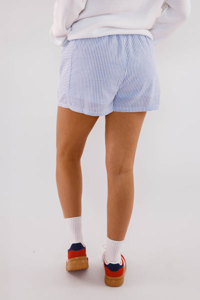 Women's Blue and White Stripe Boxer Shorts- Boxer Style Shorts for Women- Women's Striped Elastic Shorts